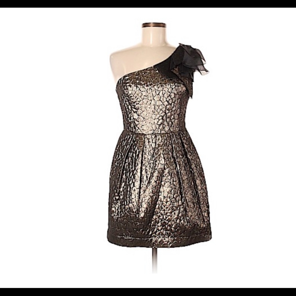 Greylin Gold One Sleeve Cocktail Dress, M
